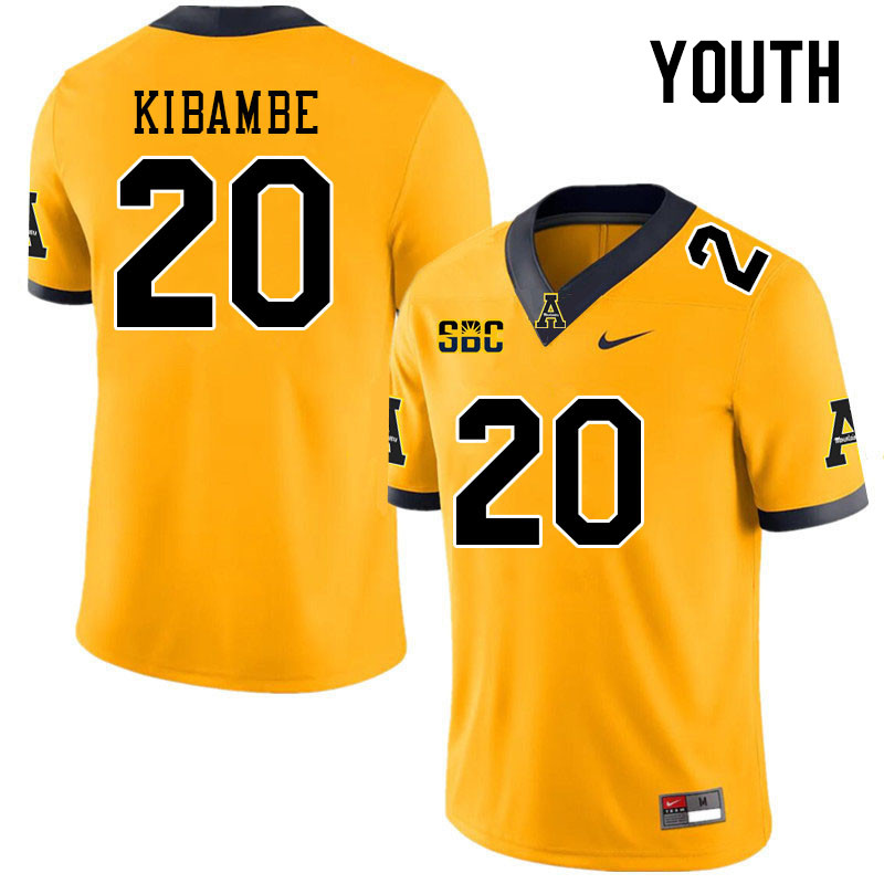 Youth #20 Nathan Kibambe Appalachian State Mountaineers College Football Jerseys Stitched Sale-Gold